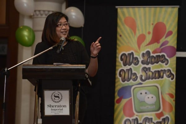 Angie Tan, Director of Business Development of WeChat Malaysia, giving her overview speech during the appreciation party for their partners and the media. 