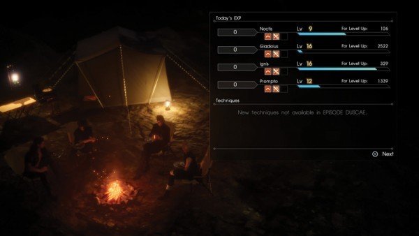 Set up camp to level up and boost your stats