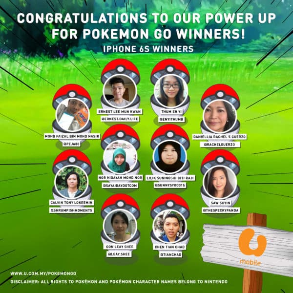 Photo: Winners of Power Up Pokemon Go With U Mobile Contest